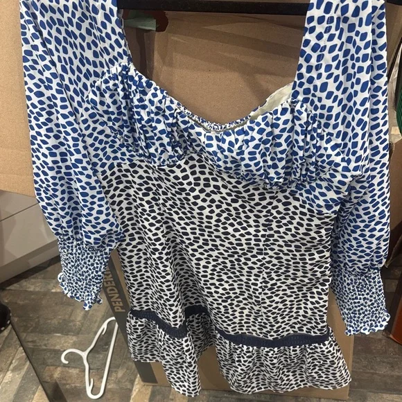 foxiedox Blue and White Printed Ruffle Dress - Picture 3 of 3